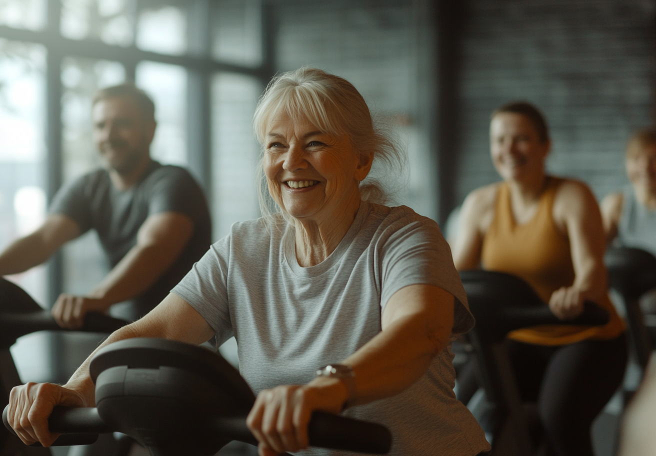 Група старших людей виконує функціональні вправи з інструктором